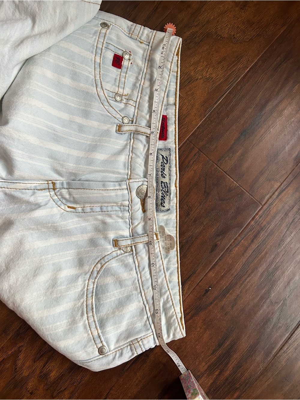 Paris Blues Light Blue Striped Denim Low Rise Flare Jeans • Size 1 • Vintage - Picture 11 of 12